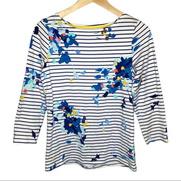 Joules Harbor Print Jersey Top in Multi Flo Stripe Size 2 - Picture 2 of 9